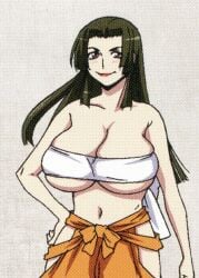 1girls big_breasts blush character_sheet cleavage female fundoshi green_hair hakama huge_breasts lipstick long_hair makeup manyuu_hikenchou mature_female navel official_art scan toyo_(manyuu_hikenchou) wide_hips