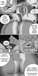 1:2 absurd_res anal anal_fingering anal_vore anthro ass big_butt comic domestic_cat duo facesitting felid feline felis female fingering greyscale hi_res huge_butt macro male male/female mammal mephitid micro micro_on_macro monochrome noa_(stillelk62) oral penelope_(stillelk62) rimming sex sitting_on_another size_difference skunk stillelk62 vore