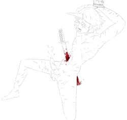 averyunfunny blood cumshot guilty_gear_xrd guro impalement male male_only raven_(guilty_gear) scars sword tied_hands