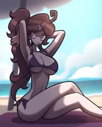1adult 1girls 2d 2d_(artwork) 2d_artwork adult_female adult_girl beach beach_background beach_towel beach_umbrella big_breasts big_cleavage big_thighs biting biting_object breasts brown_hair brown_hair_female brown_ponytail cleavage cloud clouds cloudy_sky covered_breasts covered_pussy covered_vagina curvaceous curvaceous_body curvaceous_female curvaceous_figure curvy curvy_body curvy_female curvy_figure curvy_girl cute cute_artstyle cute_expression cute_face cute_girl female female_focus female_only girl hairband hot_as_fuck hot_female hot_girl hot_woman hourglass_figure hourglass_figured_female in_shadow light-skinned light-skinned_female light_skin long_hair looking_at_viewer notyoursagittarius oc older_female on_beach on_sand on_the_floor original original_character ponytail purple_bikini purple_bikini_bottom purple_bikini_top purple_swimsuit seductive seductive_body seductive_eyes seductive_gaze seductive_look seductive_pose shadow someone_else's_oc swimsuit swimwear thighs tits_out umbrella white_body white_female white_girl white_skin white_skinned white_skinned_female white_woman
