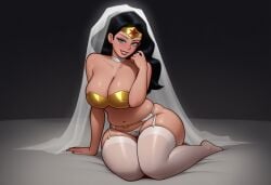 ai_generated bridal_lingerie bridal_veil newlywed phophopho phophopho(artist) thick thick_thighs wedding_ring wonder_woman wonder_woman_(series)