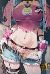ai_generated curvy_female curvy_figure female female_focus nicole_demara no_face pink_crop_top pink_hair raaicave zenless_zone_zero