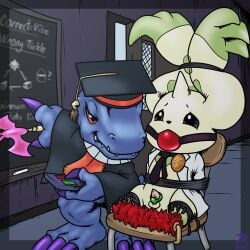 1:1 agumon anthro arms_tied ball_gag balls bandai_namco beady_eyes blue_body blush bondage bound chair digimon digimon_(species) duo erection fake_agumon_expert fur furniture gag genitals hi_res legs_tied male male/male penile penis radasus red_eyes sex_toy student teacher teacher_and_student terriermon terriermon_assistant vibrator vibrator_on_penis white_body white_fur