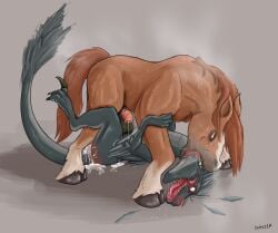 absurd_res after_rape after_sex animal_genitalia animal_penis anthro attack balls blood bodily_fluids bruised claws dinosaur dominant dominant_male dromaeosaurid duo equid equine equine_genitalia equine_penis feathers feral flaccid forced genitals hi_res horse laying_on_partner lying male male/male mammal on_back penis pinned pinned_to_ground prehistoric_species rape reptile scalie scared sex steam steamy_breath struggling sweat tarkish theropod throat_biting utahraptor wounded