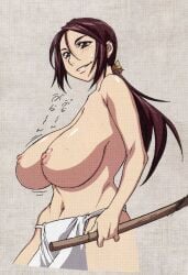 1girls aroused assassin belly bellybutton big_breasts blue_eyes blush breast_focus brown_hair character_sheet child_bearing_hips confident curvy erect_nipples fat_breasts female fit_female full_breasts full_figured heavy_breasts hips hips_wider_than_shoulders horny huge_breasts huge_hips in_heat katana large_breasts light-skinned_female loincloth long_hair manyuu_hikenchou massive_hips mature_female milf motherly_figure navel nipples official_art okami_(manyuu_hikenchou) pendulous_breasts perfect_skin perky_nipples ponytail sarashi scan shaking_breasts smile stomach sweat thick thick_hips topless voluptuous wide_hips wobbling_breasts