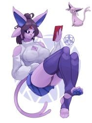 1girls 4_toes anthro cleavage_cutout espeon feet female furry holding_object pokemon purple_skin reference_image rz54 solo solo_female solo_focus stirrup_legwear tagme tail