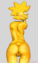 ass ass_focus fox looking_at_viewer looking_back naked naked_female pearl_necklace pussy pussy_focus smile spiky_hair standing the_simpsons yellow_hair yellow_skin