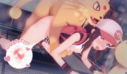 1girls 2boys 3d animal_genitalia cum doggy_style female feral fertilization functionally_nude hat heart-shaped_pupils hilda_(pokemon) human human_female impregnation interspecies_pregnancy light-skinned_female light_skin male male_pokemon/female_human meowth nintendo ovum partially_clothed persian pixiv_link pokemon pokemon_(species) pokemon_bw pokephilia sex sperm_cell sperm_meets_ovum witchanon zoophilia