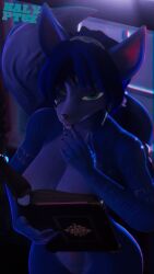 1girls 3d 3d_model absurd_res anthro antropomorph aspect_ratio ass black_nails blue_eyes blue_fur blue_hair blue_skin blush book book_covering_breasts bracelet breasts chromatic_aberration dark_hair dorm exibitionism female female_only fog fox fox_ears fox_girl fox_tail furry furry_ears furry_female furry_only furry_tail horny horny_female inside kalyptuz krystal krystal_(star_fox) krystal_(warfaremachine) looking_at_viewer nail_polish nails_painted naked necklace nintendo nipples nude nude_female open_mouth perky_breasts perky_nipples pink_hair pinup pinup_girls purple_nails pussy pussy_juice pussy_juice_drip saliva saliva_string saliva_trail sofa solo solo_female solo_focus spread_legs standing star_fox star_fox_adventures starfox_adventures stylized sweat trend wet wet_ window