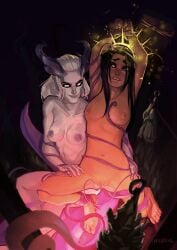 abs armpits arms_behind_back arms_up biting_own_lip black_hair blank_eyes blurry blurry_foreground bondage bondage bound bound_wrists breasts brown_eyes clenched_hand collarbone colored_nipples colored_skin completely_nude covered_nipples crown dark_background demon_girl demon_horns eye_print genderswap_(mtf) glowing_crown glowing_object grabbing_from_behind gradient_background hair_over_face hair_over_one_eye hair_over_shoulder hair_pulled_back halo hand_on_own_tentacles horns idioluckwarhammer_40kemperor_of_mankind large_breasts laurel_crown leg_grab light_particles long_hair long_horns looking_back multiple_girls multiple_horns muscular muscular_female navel nipples no_pupils nude pale_skin pointy_ears purple_background purple_horns purple_lips purple_nipples pussy rock rope rule_63 sex sex_from_behind shaded_face sidelocks signature slaaneshhighres2girls smile sparks spiked_arm spiked_crown spread_legs stake teeth tentacle tentacle_sex tentacles_in_thighhighs thick_eyebrows tied_to_stake torso_grab uncensored vaginal_penetration wavy_hair white_eyes white_hair white_skin yuri