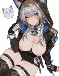 :3 ai_generated blush breasts_out catgirl cipher_(honkai:_star_rail) honkai:_star_rail hood wink