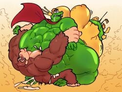 2boys anal anal_sex anthro arm_grab ass_focus bbm bhm bouncing_ass bouncing_moobs brown_fur cape crocodilian crown cum cum_in_ass cum_inside cum_overflow cumflated_belly cumflation donkey_kong donkey_kong_(series) drooling fat_ass gammanaut gorilla green_body green_skin hi_res highres huge_ass huge_moobs huge_thighs k_rool kremling male male_only man_boobs massive_ass moobs muscular muscular_male nintendo outdoor_sex outdoors primate rippling_ass size_difference small_dom_big_sub stomach_bulge yaoi