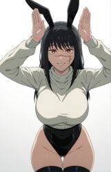 ai_generated black_bunnysuit bunny_ears bunnysuit chainsaw_man crop_top_sweater kreivan sweater white_sweater yoru_(chainsaw_man)