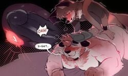 anal anal_sex anthro anthro_on_anthro anthro_penetrated anthro_penetrating anthro_penetrating_anthro backwards_baseball_cap backwards_hat bailey_(purplecider) baseball_cap blush blush_lines bodily_fluids body_hair canid canine chest_hair clothing cougar dialogue duo english_text erection felid feline fox from_behind_position genitals half-closed_eyes hat headgear headwear heart_symbol larger_male larger_penetrated looking_pleasured male male/male male_penetrated male_penetrating male_penetrating_male mammal moan narrowed_eyes nude overweight overweight_anthro overweight_bottom overweight_male overweight_sub penetration penile penile_penetration penis penis_in_ass prostate prostate_stimulation prostate_with_heart purplecider sex shirt size_difference small_dom_big_sub small_top_big_bottom smaller_male smile speech_bubble sweat text topwear tremble_spikes wallace_(purplecider) x-ray_view