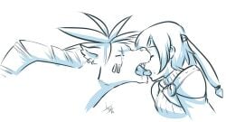 aogami bestiality_kiss closed_eyes duo female feral final_fantasy final_fantasy_vii french_kissing hair human human_on_feral interspecies kissing male male/female mammal monochrome red_xiii side_view square_enix tongue tongue_out yuffie_kisaragi zoophilia