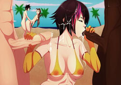 2girls 3boys abs beach big_hero_6 big_penis bikini bikini_top black_hair breasts brown_hair cleavage cum cum_in_mouth cum_on_body cum_on_hair cum_on_upper_body dark-skinned_male dark_skin disney double_handjob elbow_gloves facial fellatio female fredzilla gloves gogo_tomago group_sex handjob hiro_hamada ibuki_(street_fighter) interracial large_breasts long_hair male marvel marvel_comics medium_breasts multicolored_hair multiple_boys multiple_girls multiple_penises nipple_bulge nipples ocean oral orgy outdoors penis pink_hair sand see-through sex short_hair sideboob straight street_fighter swimsuit tekoki topless two_tone_hair wasabi-no-ginger youngjaerome