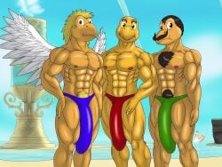 3boys 4:3 absurd_res age_difference alythewolfcat anthro background_character banana_hammock beach big_bulge blue_thong bulge chest_hair erection facial_hair furry furry_male furry_only genitals gesture green_thong group hi_res huge_bulge hyper hyper_bulge inverted_nipples kolorado koopa koopa_paratroopa koopa_troopa kooper large_bulge loch_ness_monster long_penis male male_nipples male_only mario_(series) muscular muscular_anthro muscular_male nintendo nipples oiled_body older_male paper_mario parakarry paratroopa penis plessie prehistoric_species reptile scalie seaside shell-less super_mario_odyssey trio turtle waving waving_at_viewer