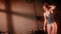 3d capcom clothing exposed_penis futanari human intersex jill_valentine jill_valentine_(sasha_zotova) pale_skin resident_evil resident_evil_3 resident_evil_3_remake scamarai shirt shirt_only tired