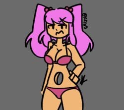 :< angry areola areola_slip areolae areolae_slip arms_behind_back bangs bare_shoulders bikini blush bra breasts cleavage closed_eyes collarbone covered_nipples embarrassed female front-tie_top frown grey_background groin hair_bobbles hair_ornament hairclip halterneck hand_on_hip hands_on_hips heart huge_breasts kkt05 large_breasts lingerie long_hair looking_at_viewer lowleg medium_breasts midriff omori open_mouth panties pink_bikini pink_bra pink_eyes pink_hair pink_panties ponytail purple_bikini purple_hair ribbon self_upload sidelocks signature simple_background smile solo standing sweetheart_(omori) swimsuit tan twintails two_side_up underwear underwear_only very_long_hair wide_hips