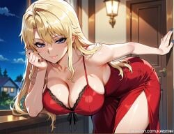 1female 1girls ai_generated bending_forward bending_over bent_over big_breasts big_breasts blonde_hair blue_eyes breasts breasts cleavage female freezing_(series) huge_boobs huge_breasts kaistar large_boobs large_breasts light-skinned light-skinned_female light_skin looking_at_viewer patreon red_clothing red_dress satellizer_el_bridget smile smiling smiling_at_viewer smirk solo solo_female solo_focus white_skin white_skinned white_skinned_female