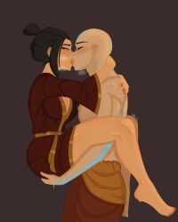 1boy 1girls aang ass_grab avatar_the_last_airbender azula azulaang barefoot blush carrying_partner deep_kissing enemies_to_lovers feet female french_kiss fully_clothed gown holding imminent_sex kissing long_fingernails making_out male mutty passionate robe robe_only side_view steamy_breath straight sweat tongue_in_mouth tongue_kiss