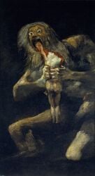 1800s 2boys blood cannibalism corpse crazed_expression fine_art francesco_goya giant god gore greek_mythology guro holding holding_body larger_male mythology nude_male old_male older_male pedocide saturn tagme wtf
