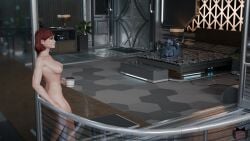 3d asari athletic_female bare_breasts blender blue_skin breasts canon_couple commander_shepard feet feet_up female femshep laying_on_stomach lewd_legion liara_t'soni mass_effect morning_after nude nude_female on_bed sci-fi smile wholesome