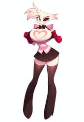 ai_generated angel_dust_(hazbin_hotel) exposed_breasts exposing exposing_chest exposing_self fluffy fluffy_chest furry jonnyjonn ripping_clothing simple_background tall