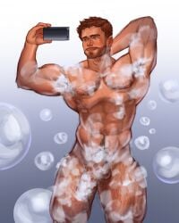 bara beard brutal dick digital_media_(artwork) gay legs male male_only muscular muscular_arms muscular_legs muscular_male nude nude_male original original_character penis selfie sweat