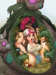 2022 3:4 banana_peel beverage_can bodily_fluids bone bottomwear breasts clothing crying cutaway digestive_juice female female_human female_prey footwear forced garbodor generation_5_pokemon gross handle hat headgear headwear hi_res hilda_(pokemon) human internal mammal mud nintendo nipple_outline open_mouth pokeball pokemon pokemon_(species) restrained sadgravy sharp_teeth shirt shoes shorts simple_background sitting skeleton slime sweat tank_top tears teeth tentacle tentacle_pit topwear torn_clothing trash trash_bag vest vore