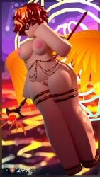 1girls 3d areolae ass breasts female golden_shoes jewelry magic_staff mostly_nude naked_female orange_hair pussy red_eyes red_hair rings_on_legs roblox robloxian short_hair source_request staff tagme thighs wings zyxreign