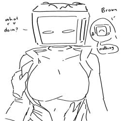 1boy 1girls blush breast_grab breasts cute female male question_mark simp_cameraman_(skibidi_toilet) skibidi_toilet touching_breast tv_woman_(skibidi_toilet)