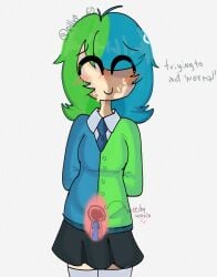 battle_for_dream_island book_(bfdi) closed_eyes closed_mouth highres nervous_smile nervous_sweating non-web_source self-upload sex_toy smile sweat uterus vibrator vibrator_in_pussy vibrator_under_clothes vitiligo x-ray