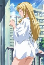 1girls accurate_art_style after_sex ai_generated anime_style apartment arched_back arm_support ass_cleavage ass_peek baggy_clothing baggy_shirt balcony bangs barely_clothed bent_over bible_black big_ass big_breasts big_shirt blonde_hair blush borrowed_clothes breasts bubble_ass bubble_butt building calm city city_background closed_eyes curvaceous curvy curvy_female curvy_figure day drill_hair drill_sidelocks drink exposed_ass female female_focus female_only high_resolution holding_object legs_together long_hair morning morning_after mostly_nude mostly_nude_female mug no_panties off_shoulder partially_clothed partially_clothed_female petite petite_female pinup railing relaxing round_ass seducing seduction seductive seductive_body seductive_pose seductive_smile sexually_suggestive shiraki_rika shirt side_view sideboob sidelocks solo steam student_council_president suggestive sunlight teasing teasing_viewer teenage_female teenager thick_thighs thighs very_long_hair white_body