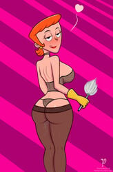 1girls 2017 :p ass big_breasts black_eyes blush breasts dat_ass dexter's_laboratory dexter's_mom earrings eyebrows eyelashes female female_only fishnet fishnet_legwear fishnets gloves hair half-closed_eyes huge_ass huge_breasts human large_breasts legs lips lipstick looking_at_viewer looking_back milf nose orange_hair pantyhose pink_background prominence pussy_juice red_lipstick shiny shiny_skin short_hair solo standing stockings sweat tongue