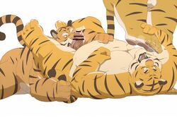 anthro ass balls barefoot colored erection eto1212 feet feline fellatio foot_fetish foot_grab furry gay licking male mammal nude oral pawpads penis simple_background soles tiger tongue tongue_out white_background yaoi