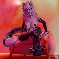 1:1 abstract_background absurd_res animal_genitalia anthro ball_tuft balls belly_nipples big_breasts blender_(artwork) blender_eevee blue_body blue_eyes blue_fur blue_spots breasts chair clothing crotch_tuft digital_media_(artwork) ear_piercing evil_grin fangs feet felid fingerless_gloves foot_focus fully_sheathed fur furgonomics furniture futanari genitals gloves gynomorph handwear hi_res industrial_piercing intersex latex latex_clothing latex_gloves latex_handwear latex_legwear latex_thigh_highs legwear looking_at_viewer mammal multi_nipple nipple_piercing nipples nude nude_anthro nude_gynomorph on_chair pantherine penis piercing pinup pose purple_body purple_flesh purple_fur purple_spots sheath sitting sitting_on_chair smile snow_leopard solo solo_focus somesnowleopard spots teeth thigh_highs tuft white_body white_fur