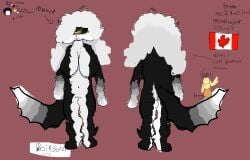 absurd_res anthro big_breasts black_body black_fur black_nipples blake_(boingo123) boingo123 bottomwear breasts canadian_flag clothing digital_media_(artwork) domestic_cat english_text eyewear felid feline felis female fur genitals gesture glasses hair hi_res krita_(artwork) maine_coon mammal messy_hair model_sheet nipples nude_anthro oversized_bottomwear oversized_clothing oversized_pants pants pussy sweater text topwear waving wearing_glasses white_body white_fur white_hair