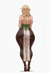 ai_generated blonde_hair curvy elf elf_ears elf_girl fantasy hip_dips large_ass original viewed_from_behind