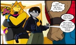 adrien_maltoan anthro breasts cow_girl dialogue female furry huge_breasts large_breasts male mr_bull_(shonuff) mrs_bull shonuff44 speech_bubble student teacher teacher_and_student text tiger_boy