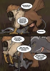 accipitrid accipitriform anal anal_sex anthro avian balls bird bodily_fluids canid canine canis comic cum dialogue eagle english_text erection european_mythology feral fish fur genital_fluids genitals greek_mythology hi_res hippogriff hybrid kaisharkwolf looking_pleasured male male/male male_penetrated male_penetrating male_penetrating_male mammal marine mythological_avian mythological_creature mythology nude pain peeing penetration penis philippine_eagle pirate_eagle sex shark text torakuta urine urine_stream watersports wolf