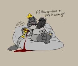 3_toes animal_genitalia animal_penis anthro balls big_balls big_penis blood blood_in_mouth bodily_fluids commanding_viewer container cup digit_ring dragon drinking drinking_blood equine_genitalia equine_penis feet foot_fetish foot_focus fur furred_dragon furred_scalie genital_fluids genitals goblet gold_(metal) gold_jewelry hi_res huge_balls huge_cock hyper hyper_balls hyper_genitalia hyper_penis jewelry leaking_precum lune_(luneytuney) luneytuney lying male mythological_creature mythological_scalie mythology nipple_piercing nipples on_back penile_spines penis piercing precum ring scalie solo toe_ring toes