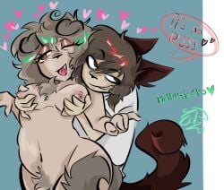 animal_ears breast_grab breast_grab_from_behind breasts canine cute dog_tail female furry male nipples playing_with_breasts puppy