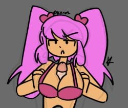 1boy :< angry arms_behind_back bangs bare_shoulders bikini blush boob_focus boobjob bra breasts breasts_focus cleavage closed_eyes collarbone covered_nipples disembodied_penis embarrassed female front-tie_top frown grey_background groin hair_bobbles hair_ornament hairclip halterneck hand_on_hip hands_on_hips heart huge_breasts kkt05 large_breasts lingerie long_hair looking_at_viewer lowleg medium_breasts midriff omori open_mouth panties penis pink_bikini pink_bra pink_eyes pink_hair pink_panties ponytail pressing_breasts_together purple_bikini purple_hair ribbon self_upload sidelocks signature simple_background smile solo standing sweetheart_(omori) swimsuit tan twintails two_side_up underwear underwear_only very_long_hair wide_hips