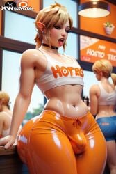 1boy 1femboy abs ai_generated blonde_hair blue_eyes bulge crop_top cute_male female femboy femboy_hooters feminine feminine_male femsub girly hooters_(parody) hung hung_femboy link link_(breath_of_the_wild) link_(tears_of_the_kingdom) male male_focus nintendo short_shorts sissy solo the_legend_of_zelda thick thick_ass thick_boy thick_thighs xwaifuai