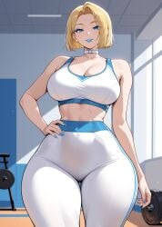 1girls 2d ai_female ai_generated big_breasts blonde_female blonde_hair blue_eyes blue_eyeshadow blue_lipstick blue_nails bob_cut breasts caucasian caucasian_female choker clothed emma_frost emma_frost_(marvel_rivals) eyelashes eyeshadow female female_focus gym hair_behind_ear half-closed_eyes hand_on_hip high_heels hips hips_wider_than_shoulders kalanhrae leggings leotard lingerie_only long_nails looking_at_viewer marvel marvel_comics marvel_rivals mature mature_female medium_hair milf pale-skinned_female pale_skin safe seductive seductive_eyes seductive_look sex sexy shiny_skin smile smiling smiling_at_viewer sports_bra thick_thighs voluptuous voluptuous_female white_queen wide_hips