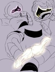 dailenariek hemipenes lying_on_back murder_drones n_(murder_drones) tentacle_penis uzi_(murder_drones)