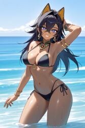 1girls ai_generated beach belly belly_button bikini black_bikini dehya_(genshin_impact) exposed_belly exposed_belly_button female female_focus female_only genshin_impact hoyoverse mihoyo mihoyo_technology_(shanghai)_co._ltd. solo solo_female solo_focus sumeru_girls