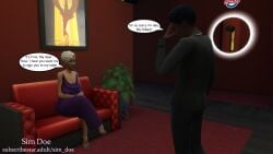 3d aurelia_dillard(sim_doe) body_guard bouncer caption comic comic_page darion_houston(sim_doe) ebony ebony_female embarrassed english english_text gilf grandma grandmother granny job_interview old_lady old_woman original_characters sagging_breasts saggy_breasts short_hair sim_doe sims sims4 sims_4 speech_bubble speech_bubbles the_sims the_sims_4 white_hair