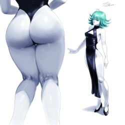ass dress female fully_clothed green_eyes green_hair high_heels infamoustekazu one-punch_man short_hair tatsumaki